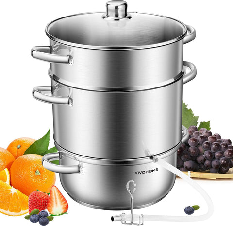 VIVOHOME front view of stainless steel juicer pot showing capacity and handles for safer lifting