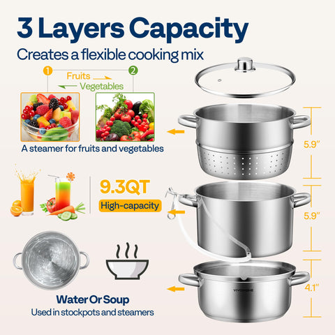 VIVOHOME inner steamer basket detail highlighting layered construction for even heat distribution