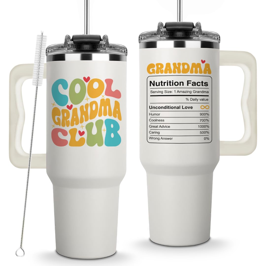 Vivulla68 front view of tumbler showing Cool Grandma Club design and gift-ready look