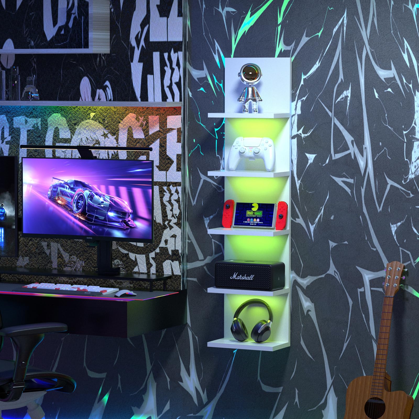 VIWODS shelf with decor for scale showing capacity and organized display benefit