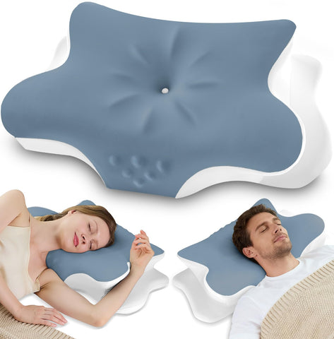 VJASD front view of dark blue pillow showing ergonomic contour and support