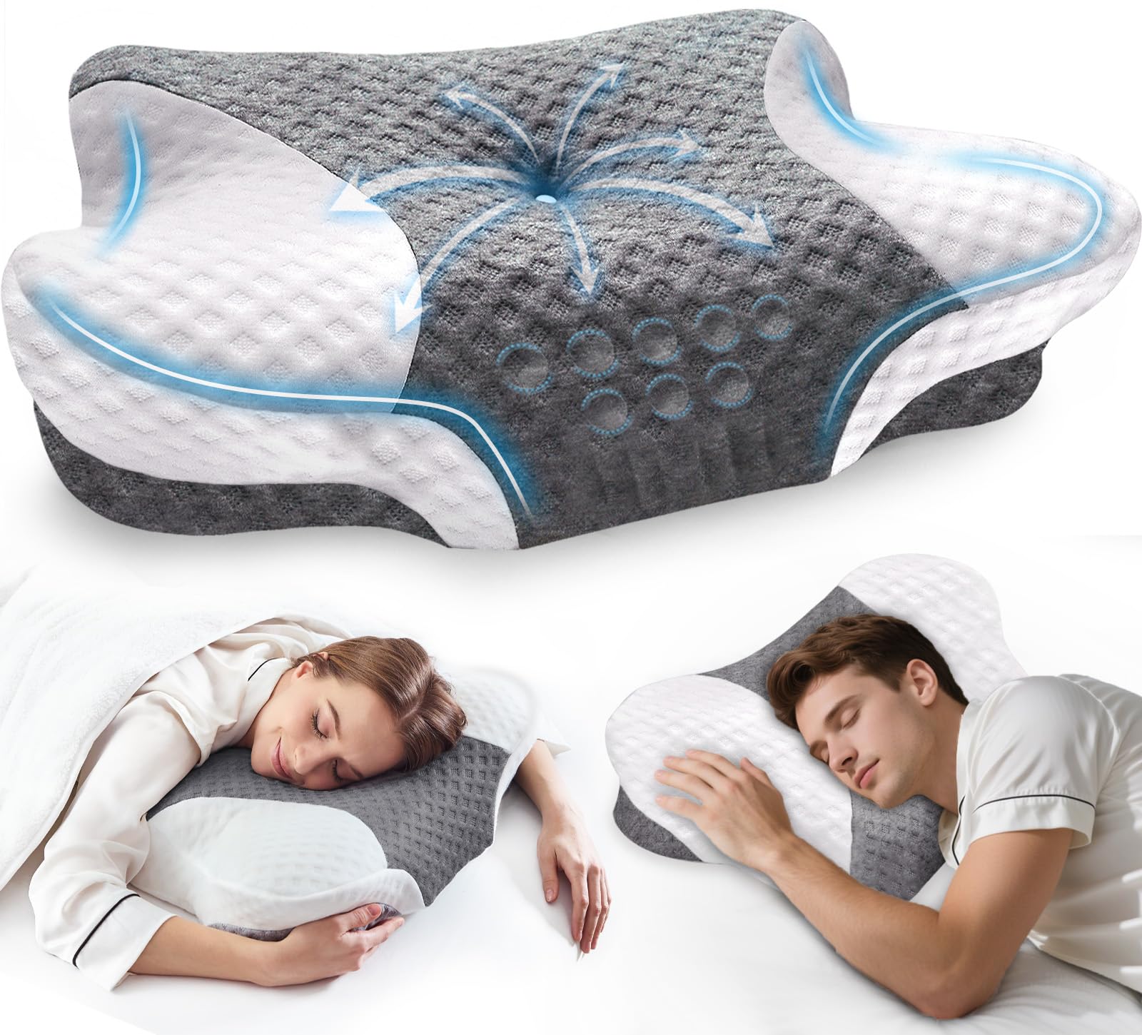 VJASD front view pillow showing ergonomic contour and immediate comfort