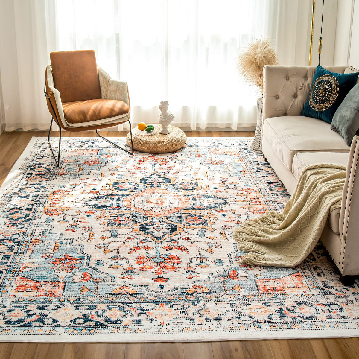 VK VK·LIVING front view showing vintage blue and orange pattern, boosts room style