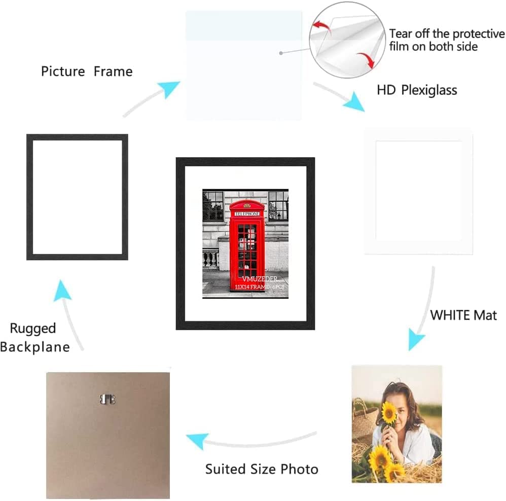 VMUZEDER frame with 8x10 photo and mat illustrating correct size fit and framing versatility benefit