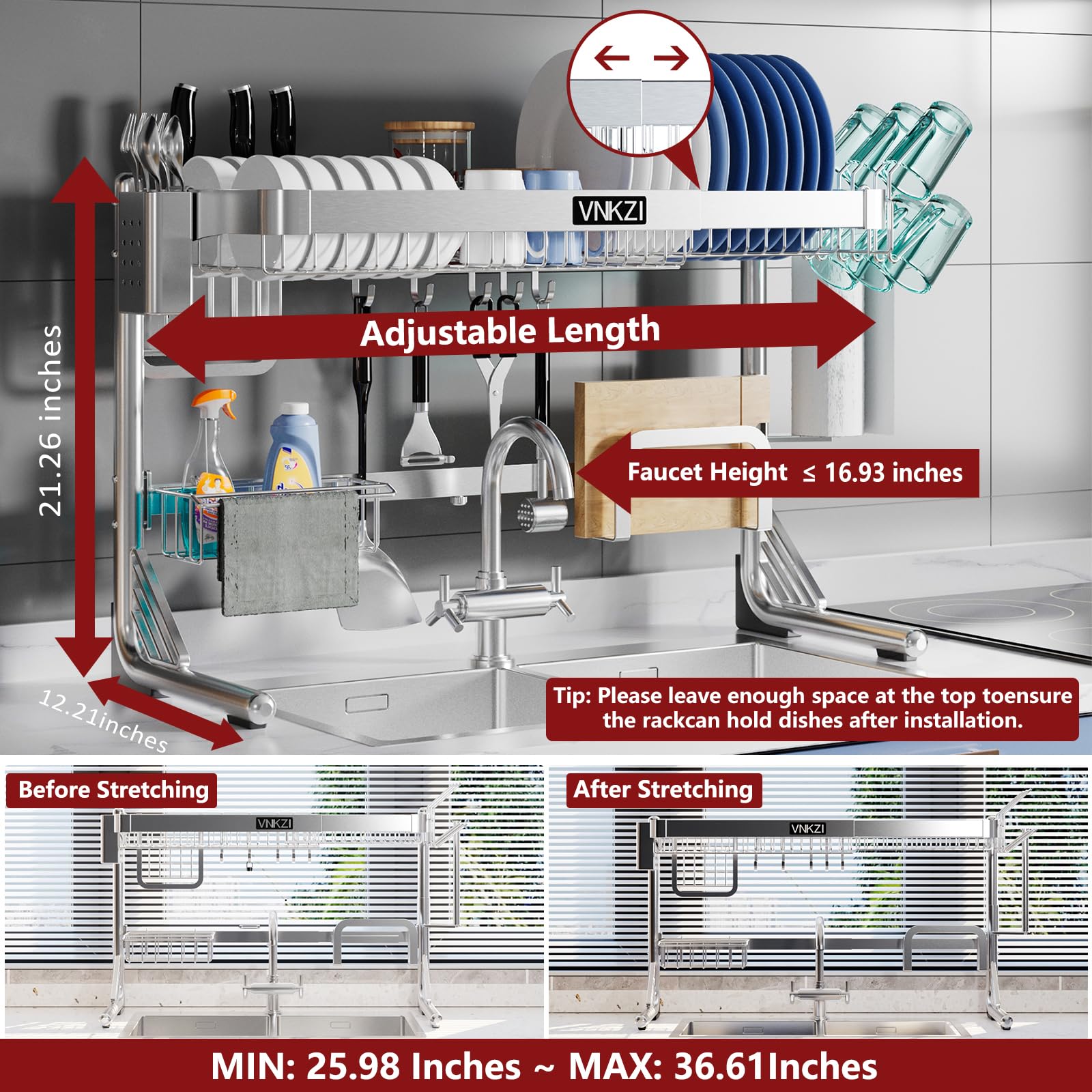 VNKZI close-up of top tier plate rack highlighting stable vertical plate storage