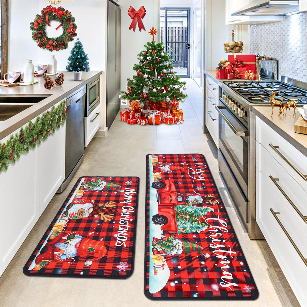 Voanos front view showing gnome truck design and festive plaid for instant holiday charm