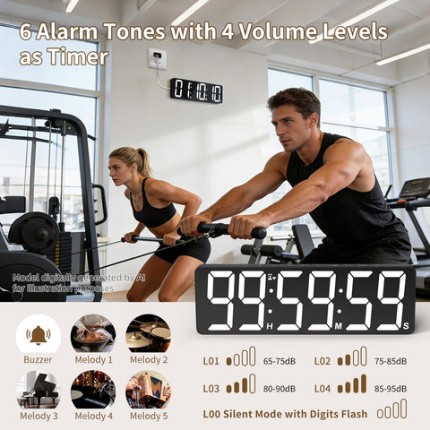 VOCOO control panel displaying alarm tones and volume selection benefit