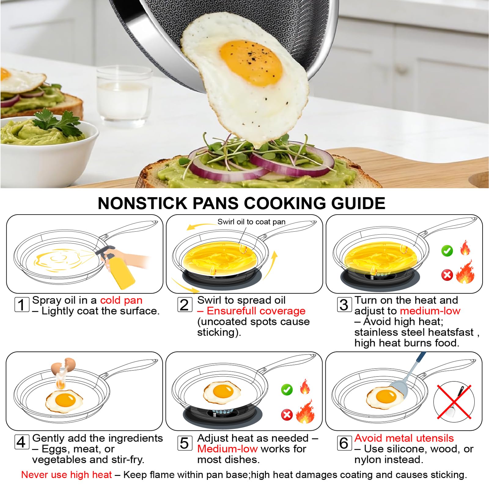 Vocvee frying pan on induction cooktop demonstrating universal cooktop compatibility