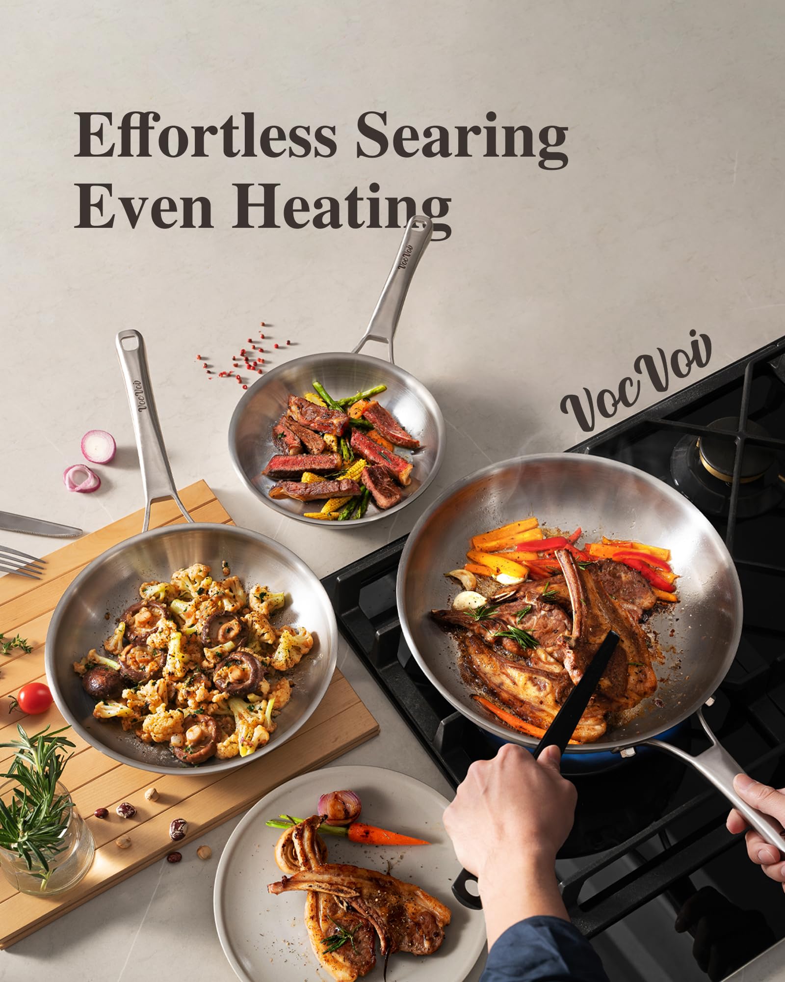 VocVoi tempered glass lid view, lets cooks monitor food while retaining heat