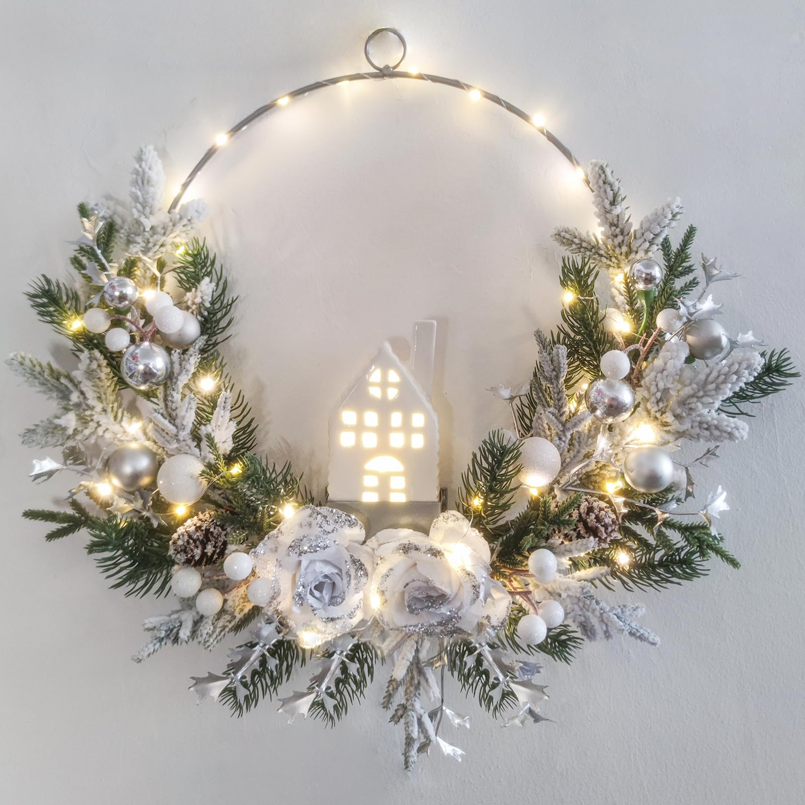 Vofuly front view hoop wreath showing full festive design and curb appeal