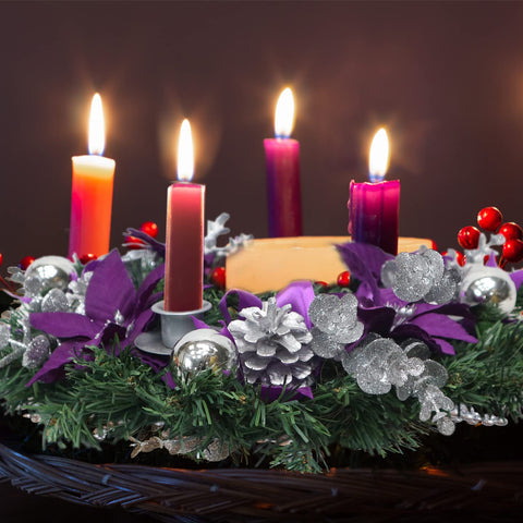 Vofuly close-up of purple ribbon and silver ornaments highlighting texture