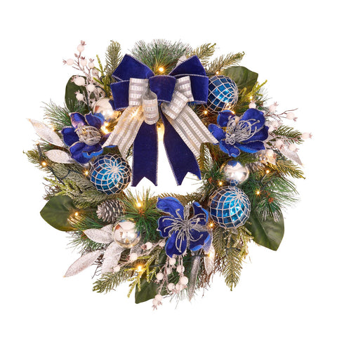 Vofuly wreath on front door showing full festive display and curb appeal