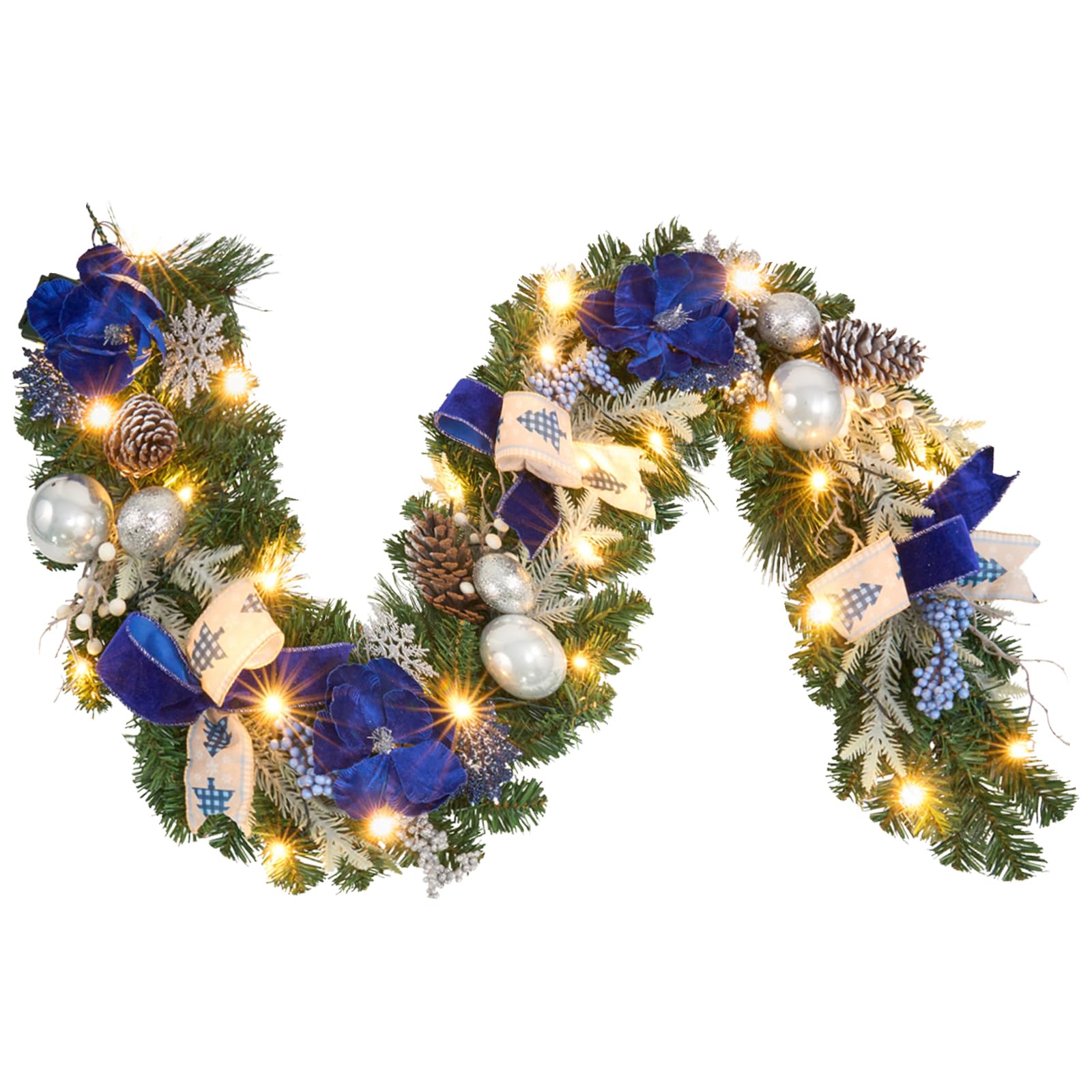 Vofuly garland front view showing full 6ft length and pre-lit appeal
