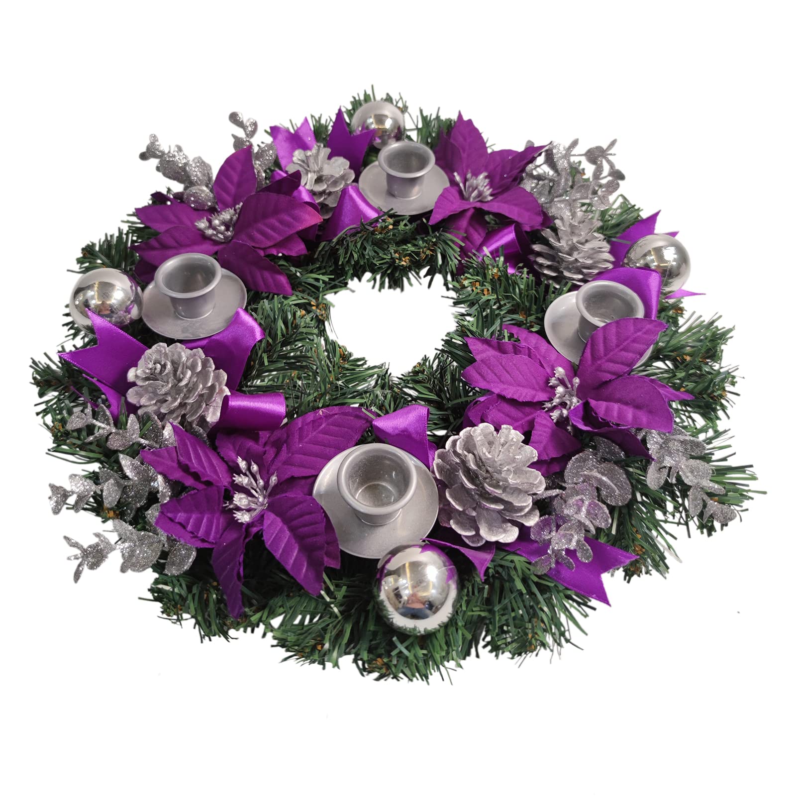 Vofuly front view purple Advent wreath showing full centerpiece appeal