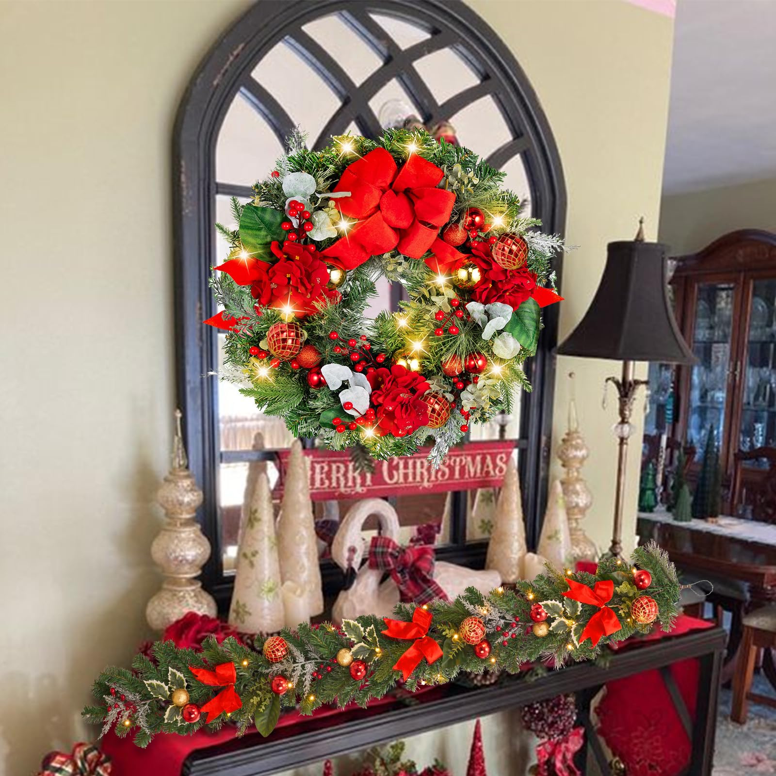 Vofuly close-up of gold ornaments and hydrangea accents highlighting fine detail
