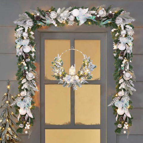 Vofuly mantel display with wreath adding modern farmhouse ambiance