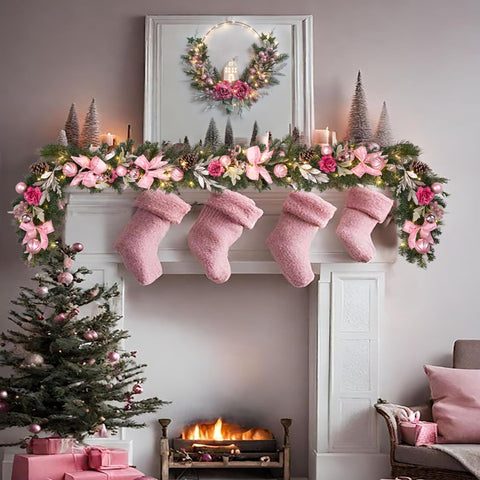 Vofuly garland styled across a mantel creating romantic holiday ambiance