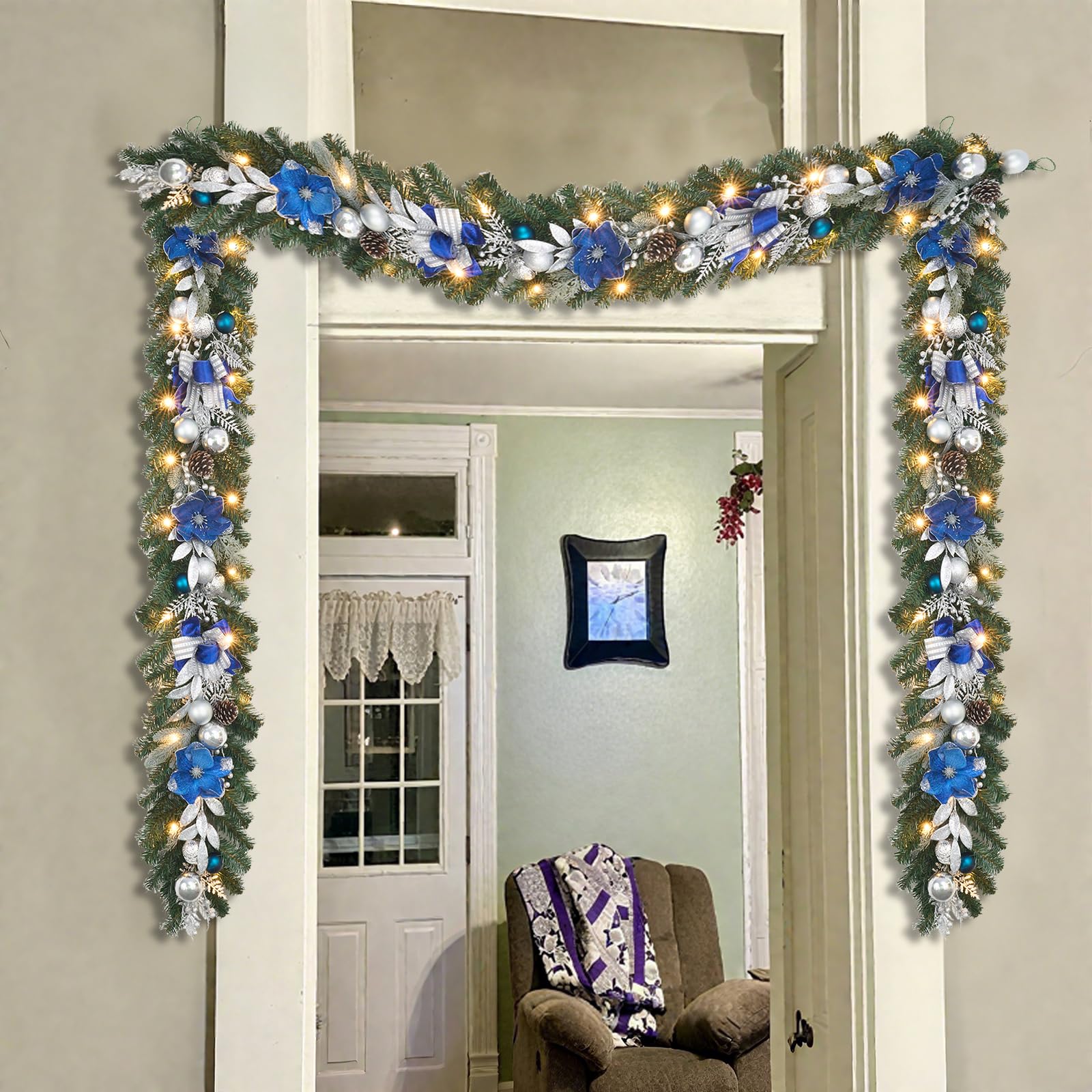 Vofuly mantel styling with garland enhancing fireplace seasonal decor