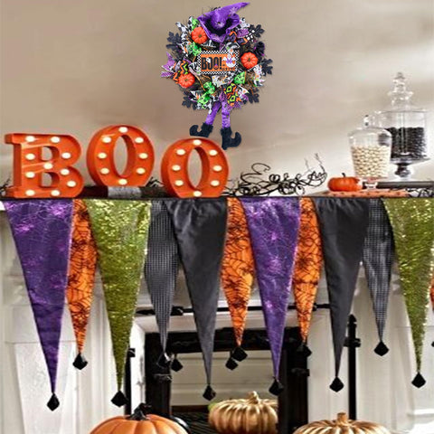 Vofuly wreath next to door to show scale and recommended hanging size