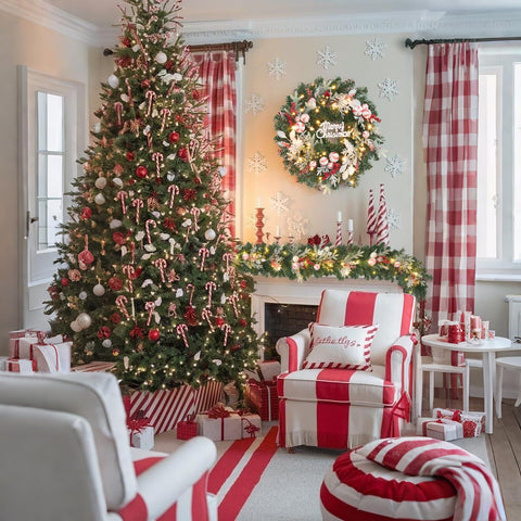 Vofuly wreath hung on front door showcasing ready-to-hang convenience and seasonal welcome