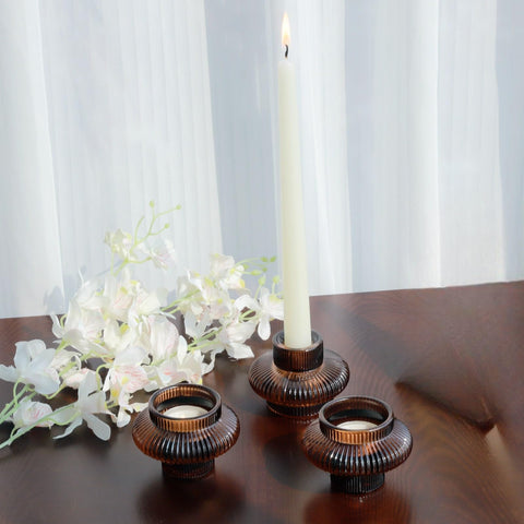 VOHO styled table with holders showing cozy centerpiece and ambiance