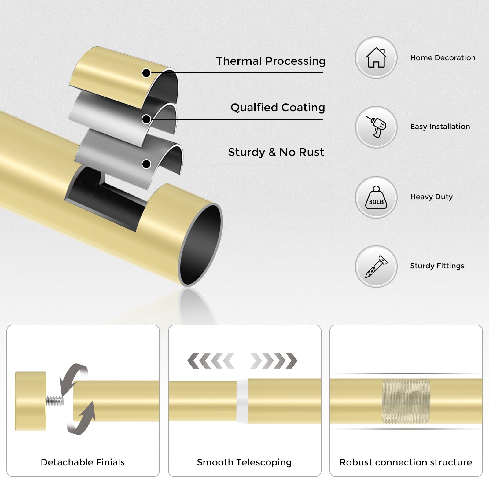 VOIIY adjustable rod extended to show telescoping range for flexible sizing