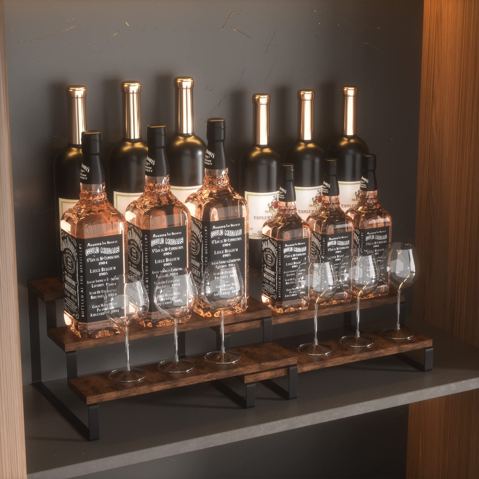 VOKEEH cosmetics and perfume bottles on tiers demonstrating clear, visible display