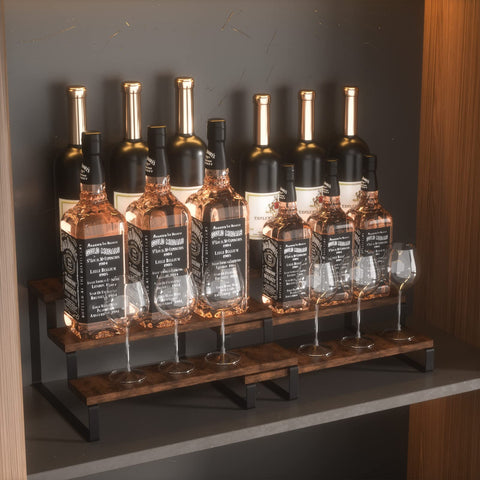 VOKEEH cosmetics and perfume bottles on tiers demonstrating clear, visible display