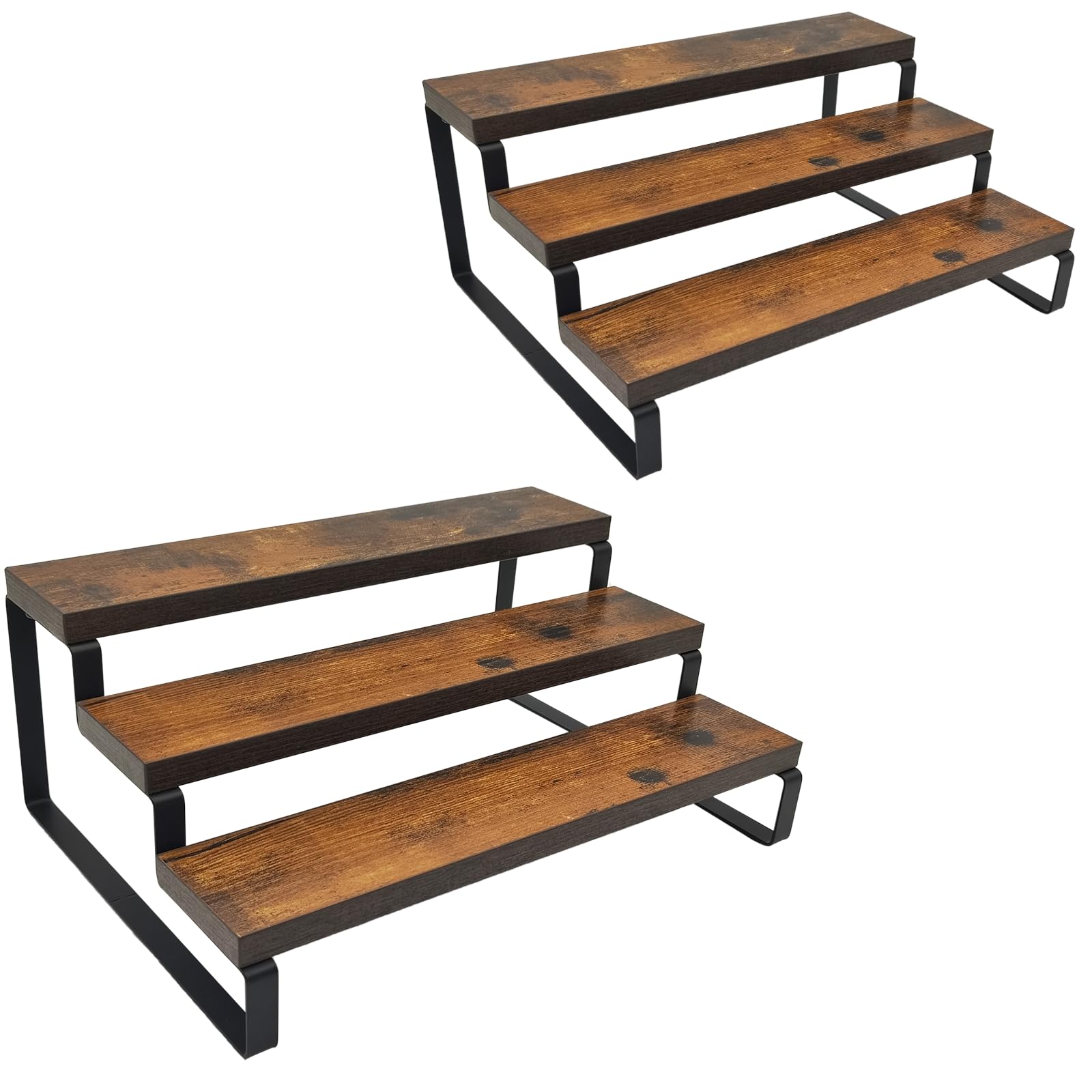 VOKEEH front view of assembled twin 3-tier risers showing neat organization benefit