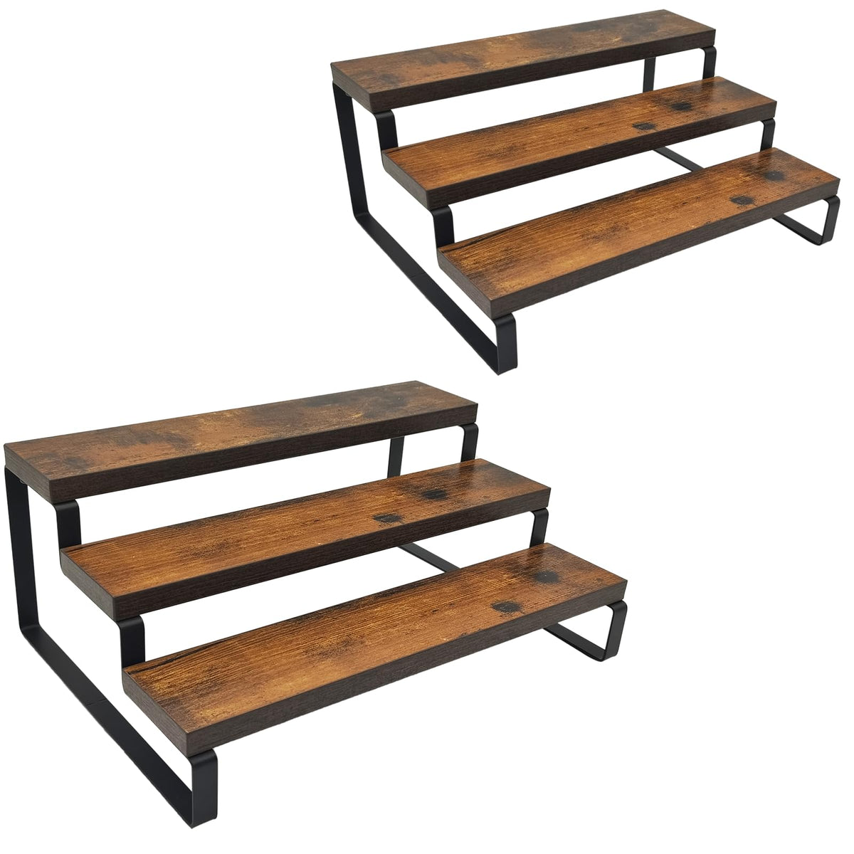 VOKEEH front view of assembled twin 3-tier risers showing neat organization benefit