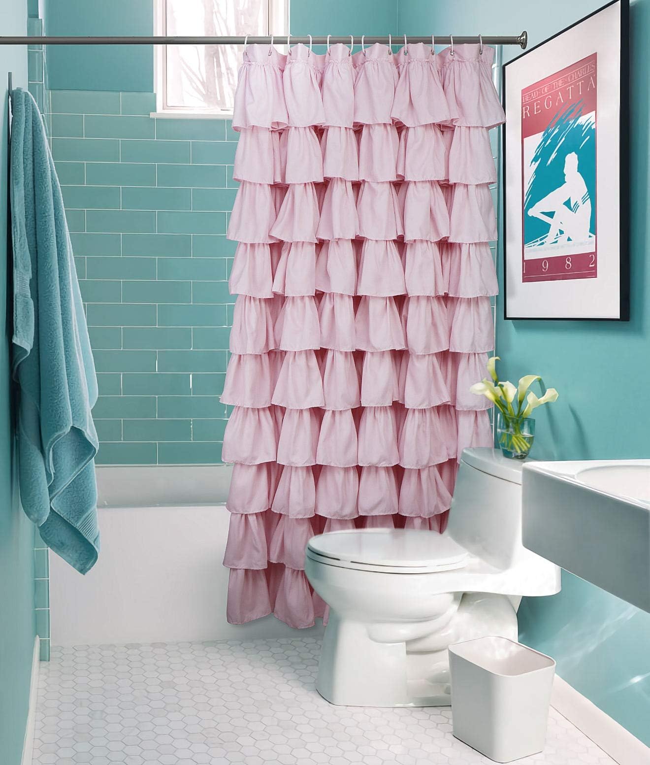 Volens styled in cozy farmhouse bathroom conveying romantic, rustic ambiance