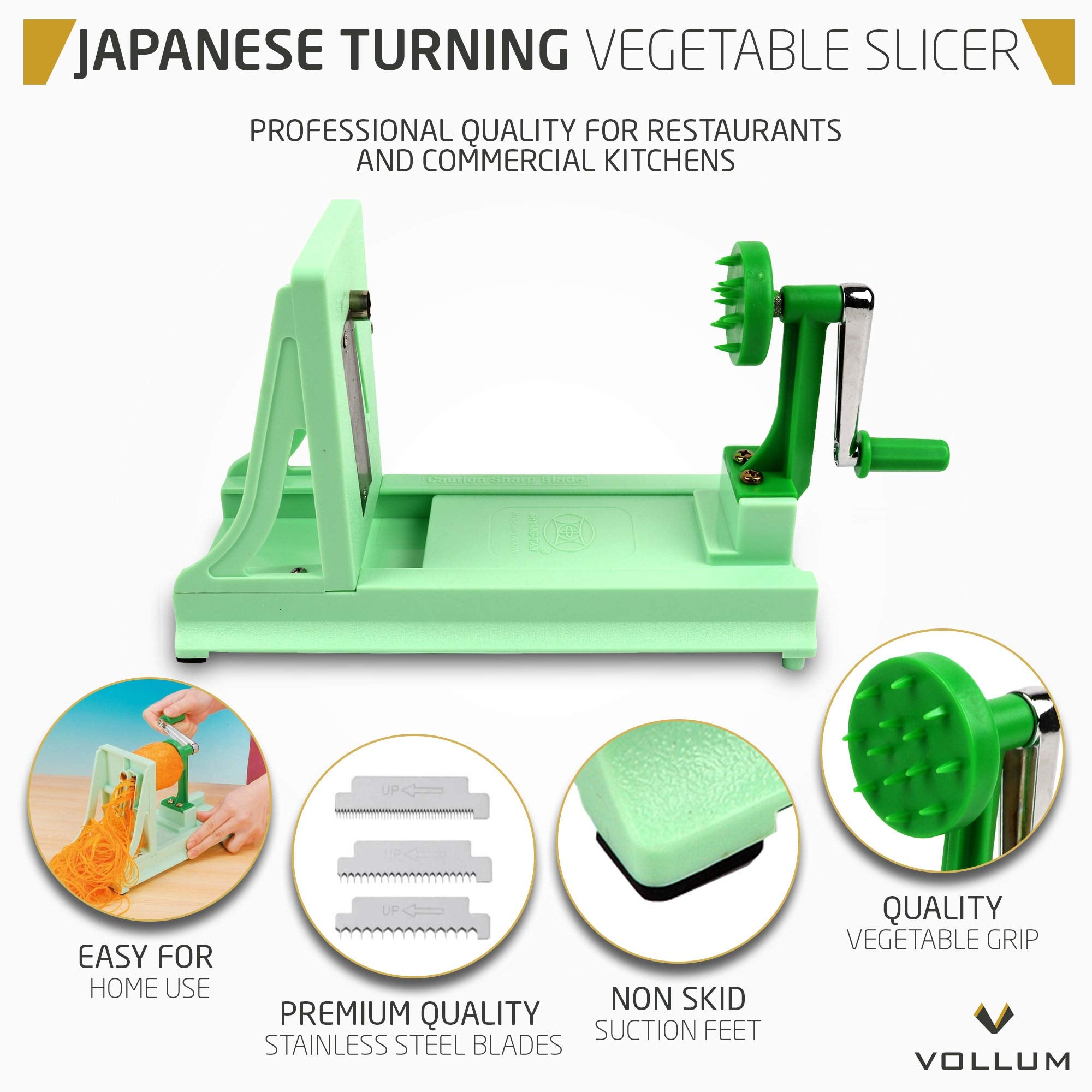 Vollum spiralizer in use turning zucchini into noodles demonstrating quick prep