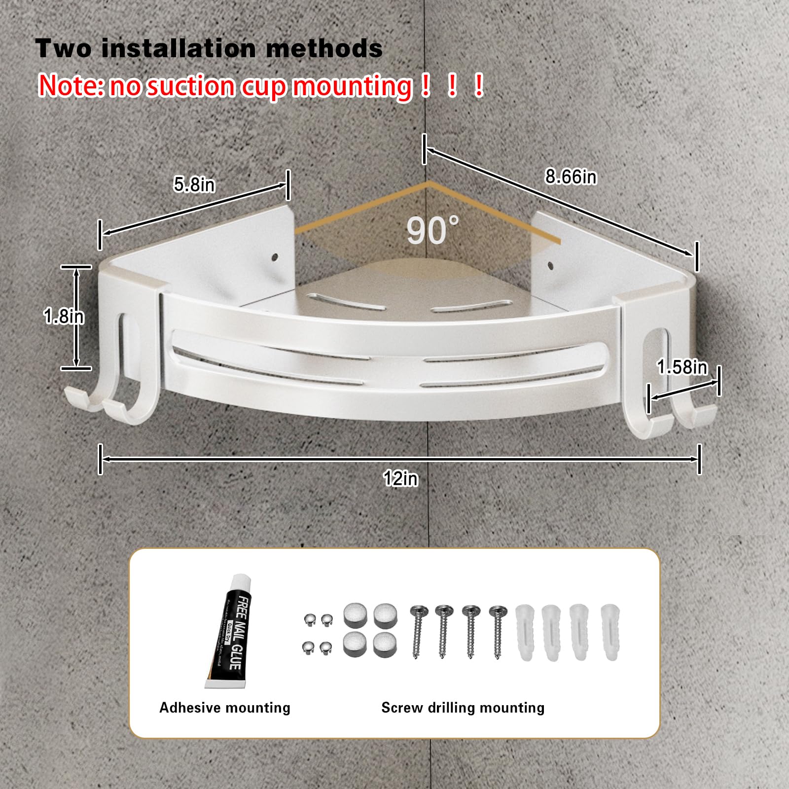 VOLPONE included drill screws and adhesive pads showing dual installation convenience benefit