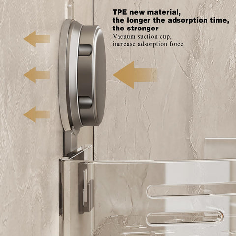 VOLPONE installed in a 90-degree shower corner showing neat organized storage