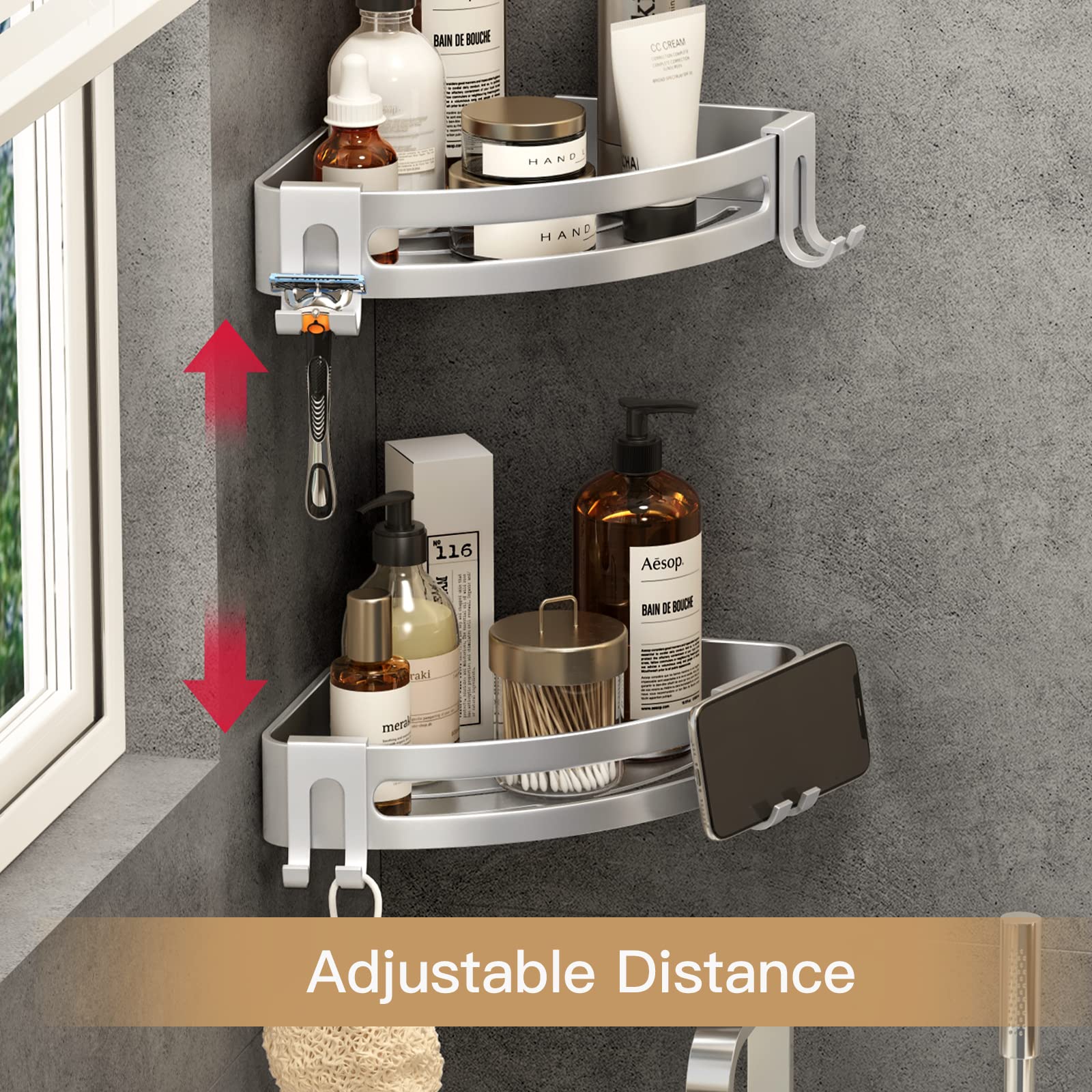VOLPONE styled bathroom corner with plants and toiletries showing multifunctional use benefit