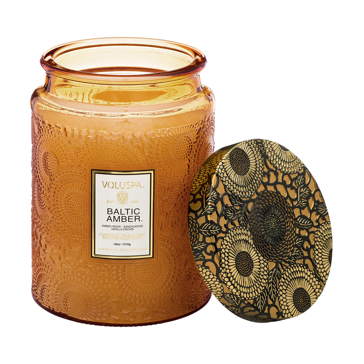 Voluspa Baltic Amber front jar view highlighting elegant décor
