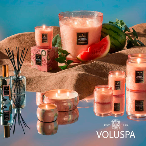 Voluspa gift-wrapped candle scene showing presentation-ready packaging and gifting appeal