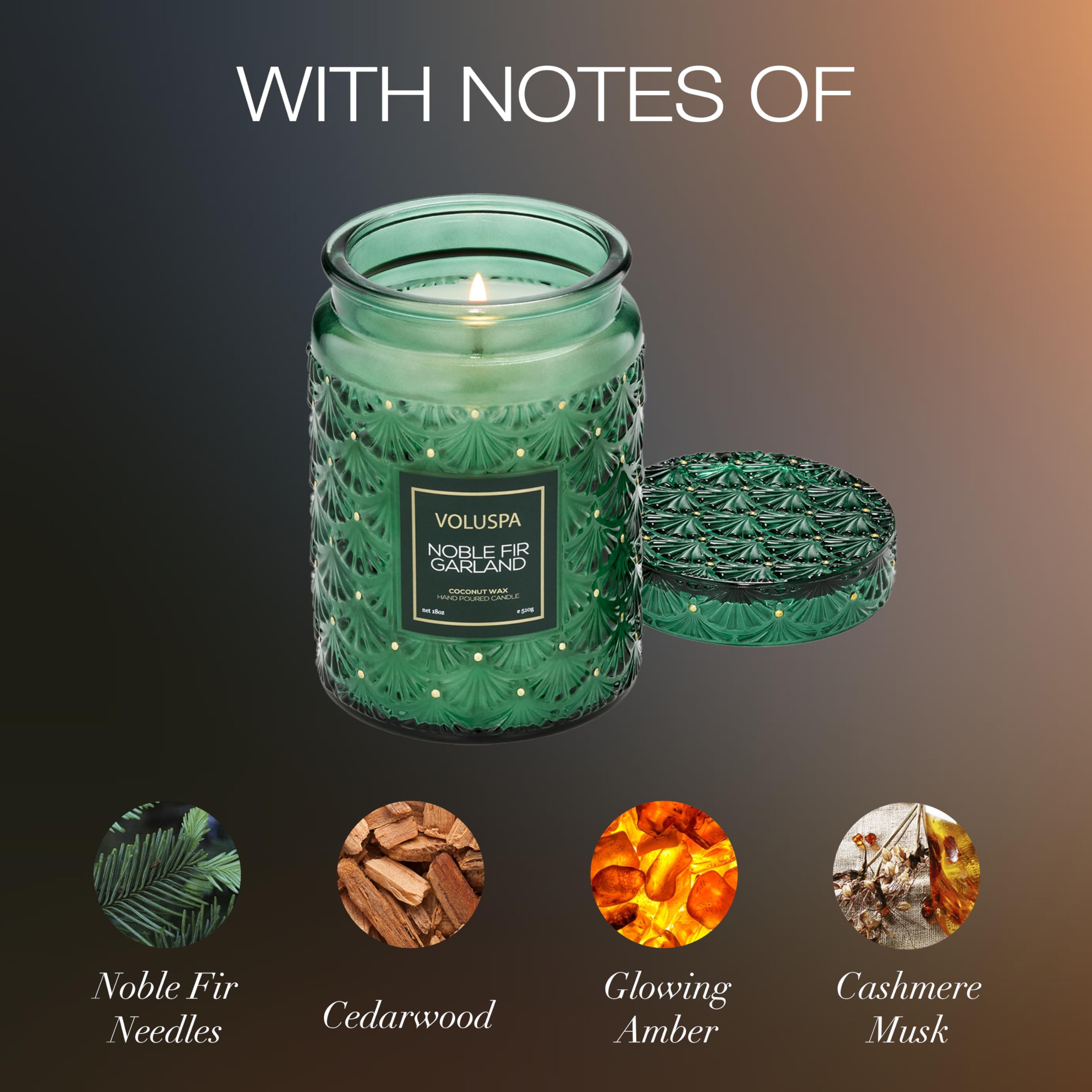 Voluspa close-up of smooth coconut wax texture, ensures consistent scent throw
