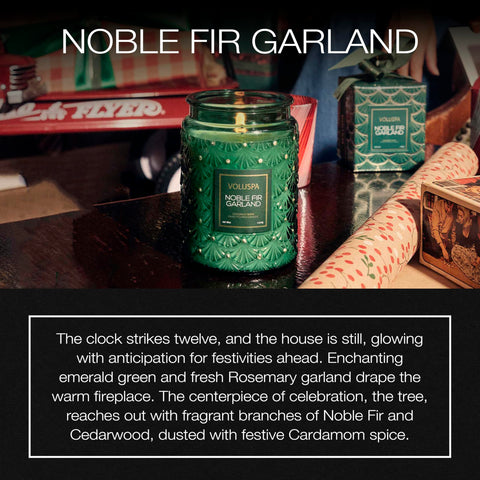 Voluspa candle lit with steady flame, provides warm inviting glow