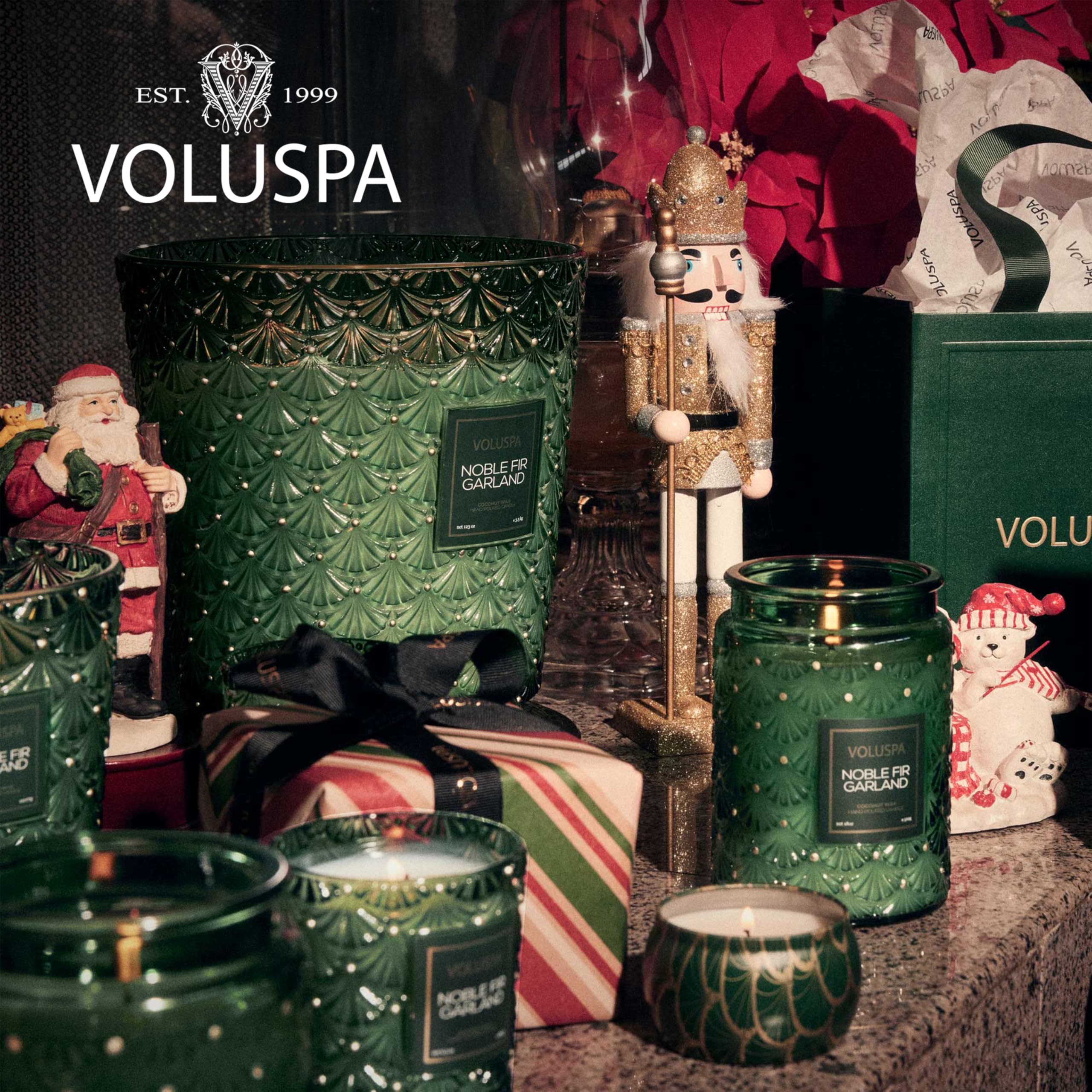 Voluspa boxed candle styled as a gift presents luxury look for special occasions