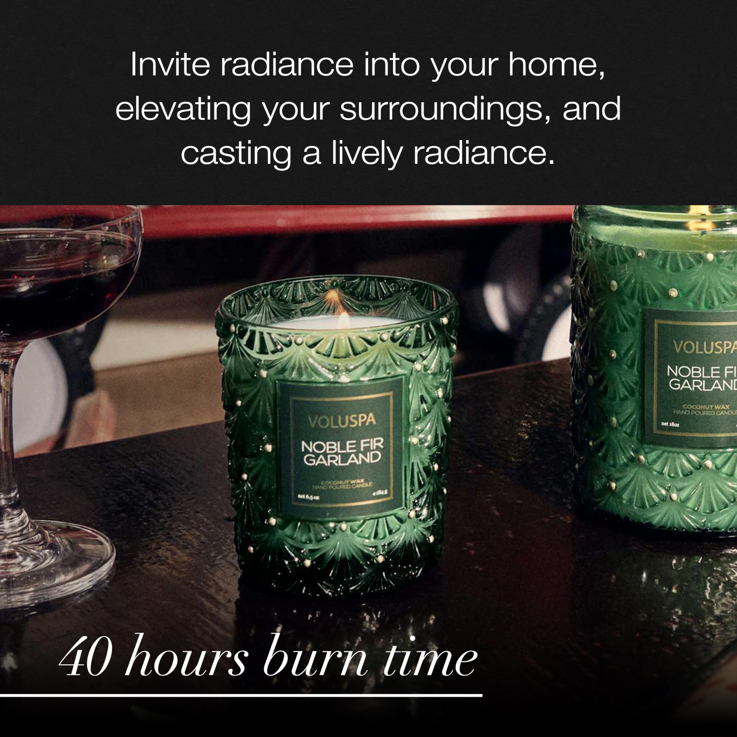 Voluspa candle next to a coffee mug demonstrates compact 6.5 oz size