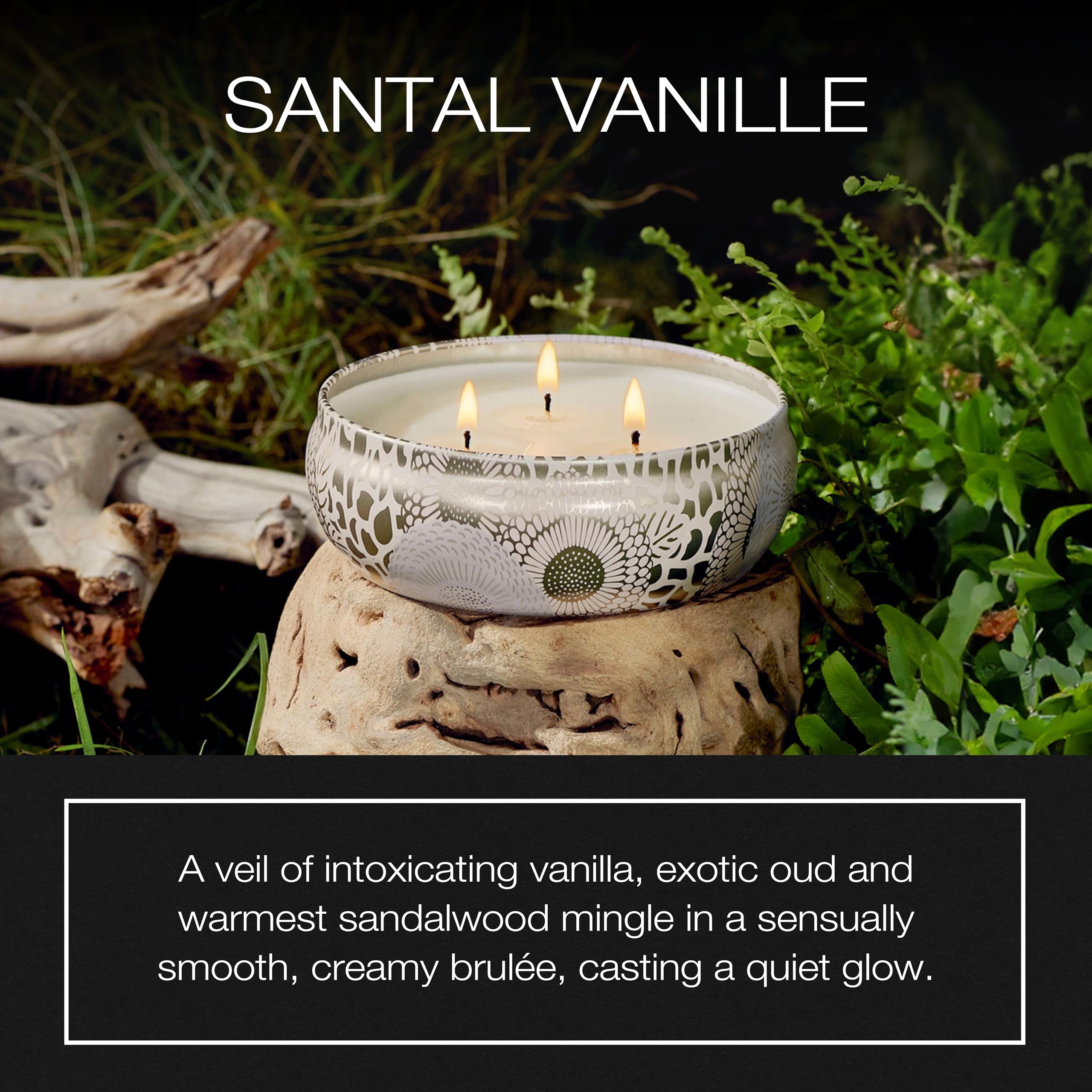 Voluspa top view showing three wicks lit for even fragrance dispersal