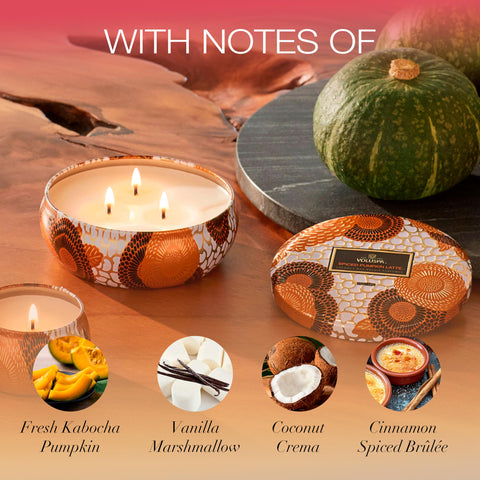 Voluspa spiced pumpkin latte close-up of creamy coconut wax texture for clean burn advantage