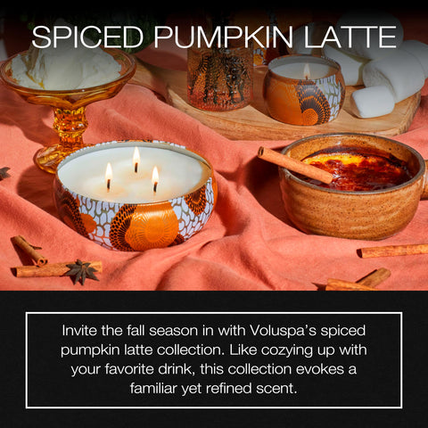 Voluspa spiced pumpkin latte top view showing three wicks for even scent distribution benefit