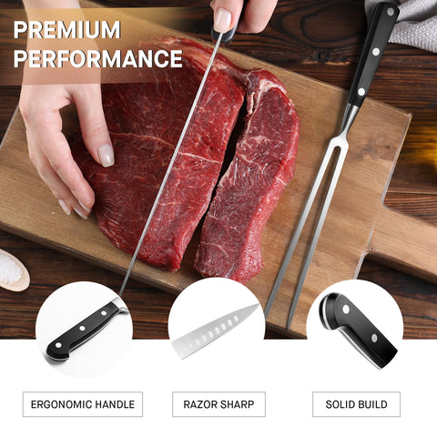 VONDIOR knife and fork on cutting board showcasing ready-to-use serving setup