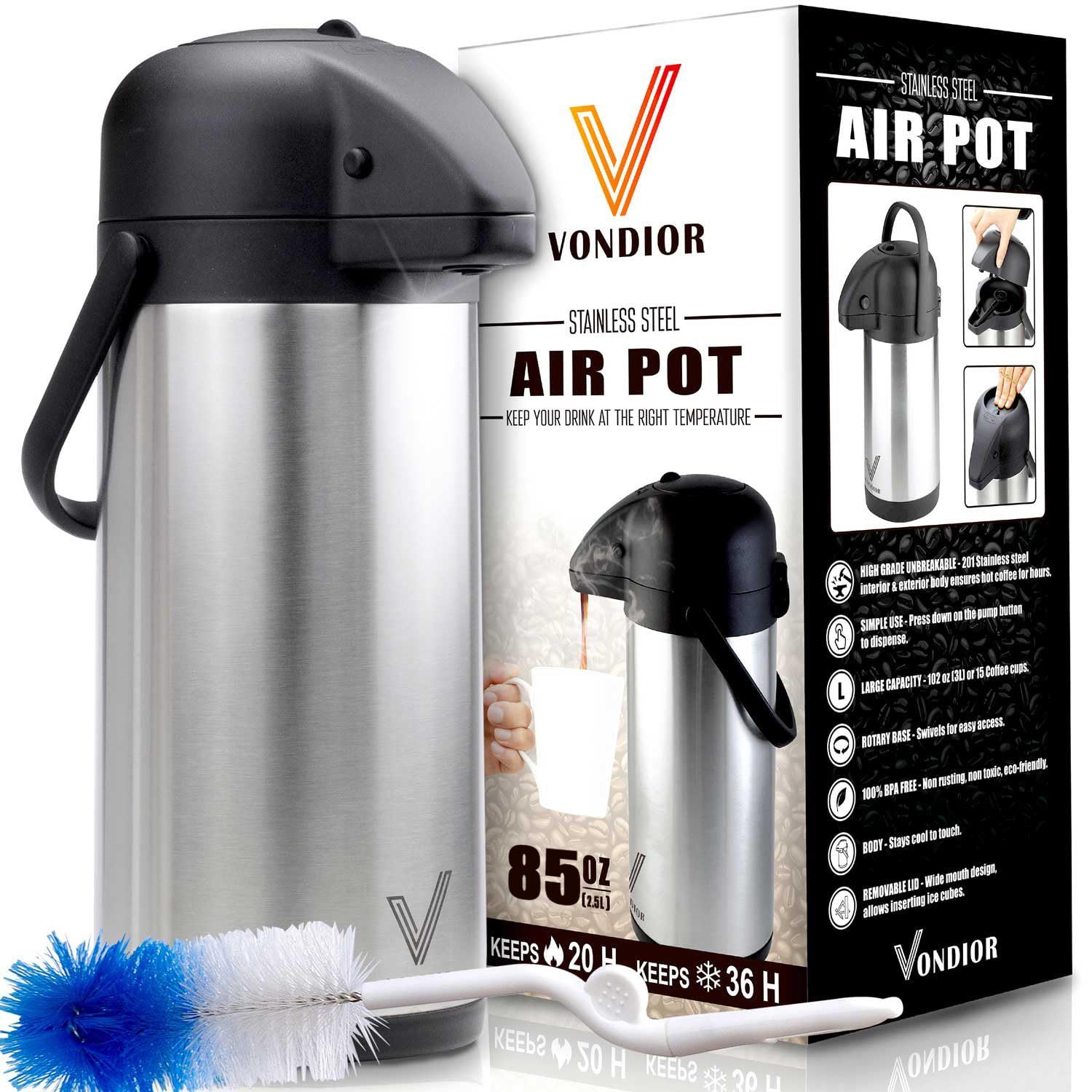 VONDIOR airpot on outdoor table showing portability and temperature control