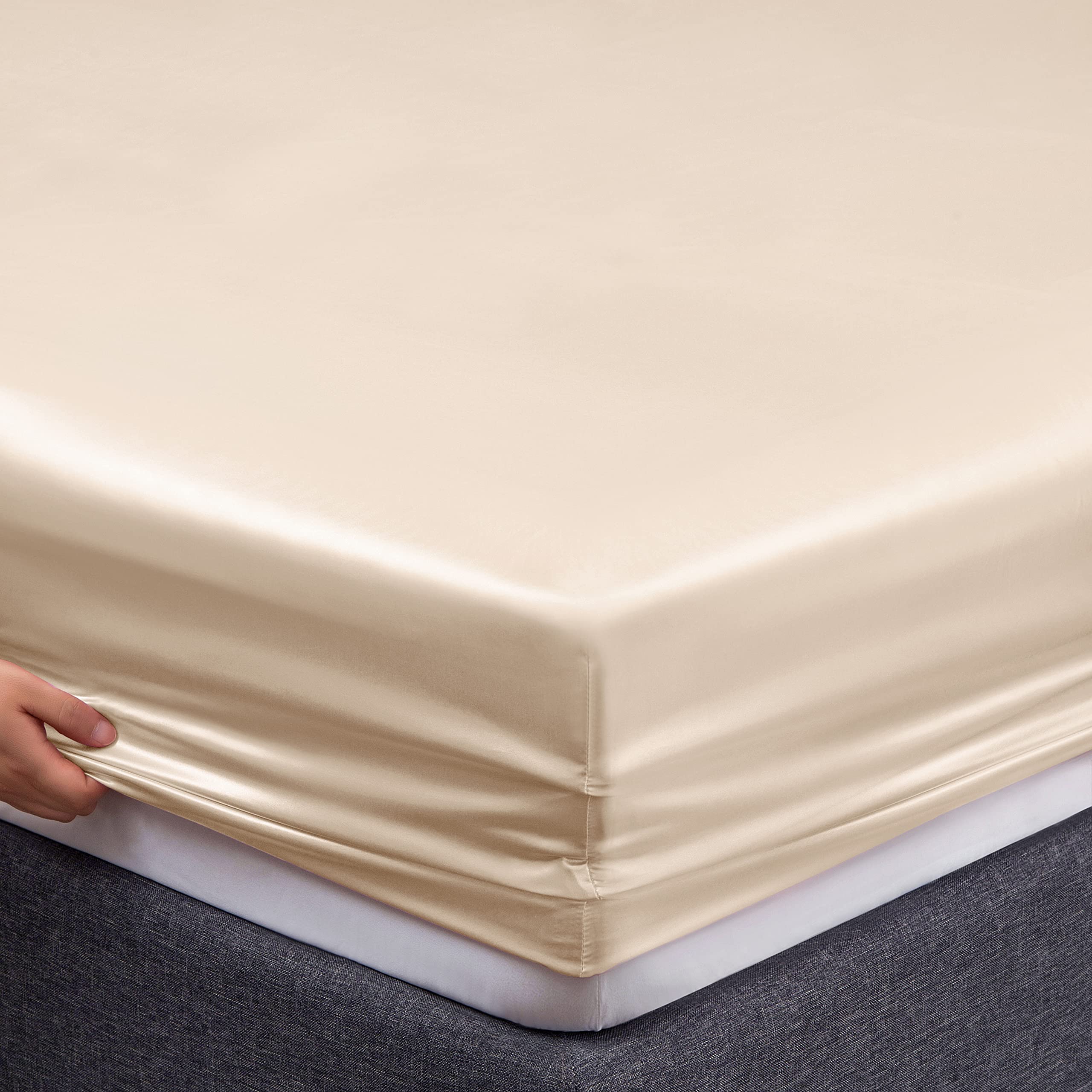Vonty bed styled in a bedroom showing beige sheets creating a calm aesthetic