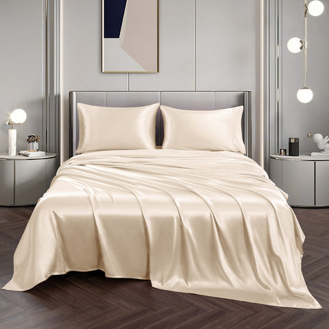 Vonty pillowcase pair stacked on bed highlighting silky feel and matching color