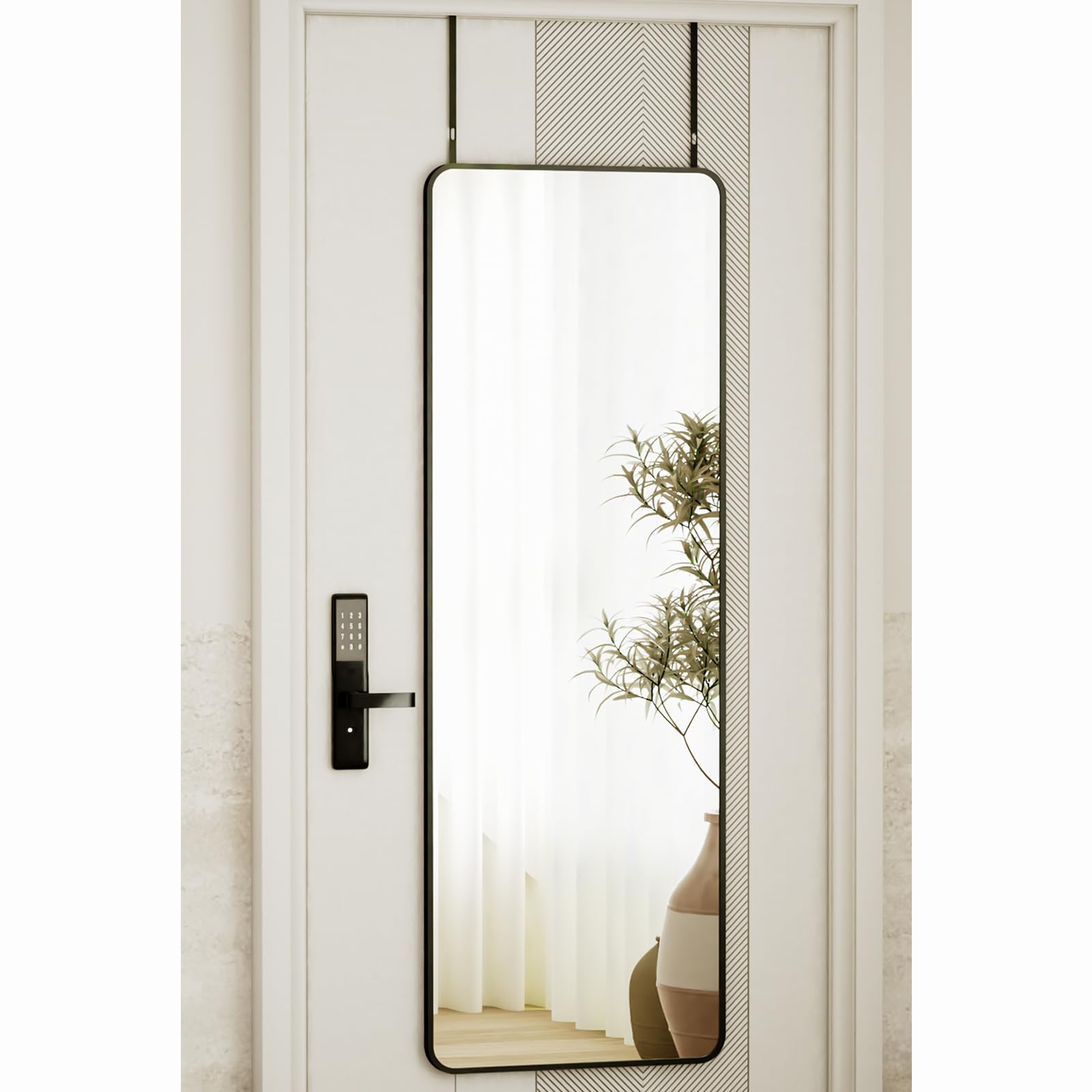 VooBang front view over-the-door mirror showing full-length clarity and space benefit