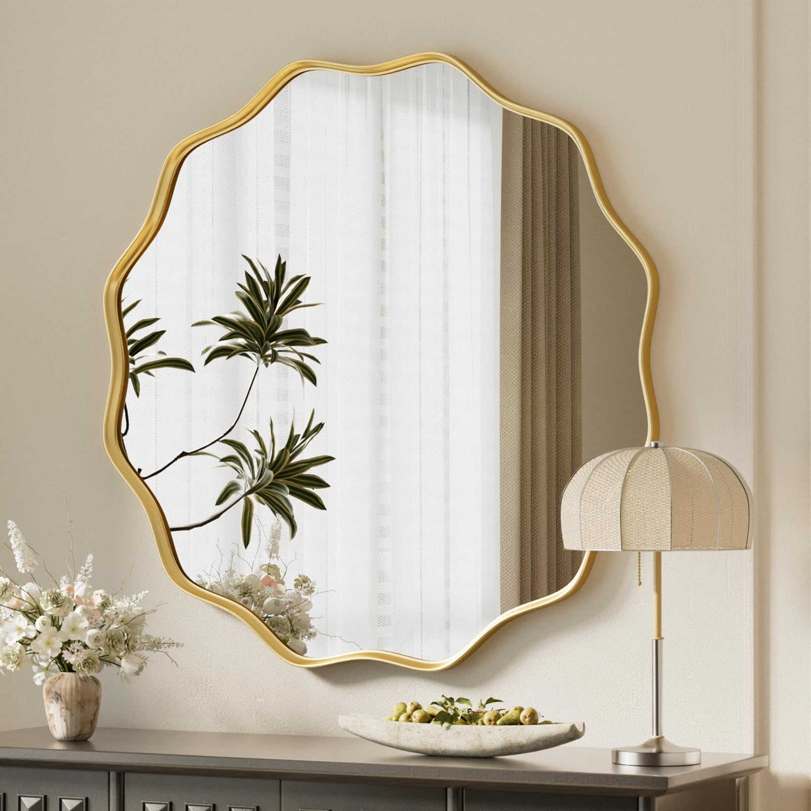 VooBang gold scalloped mirror front view showing elegant focal point
